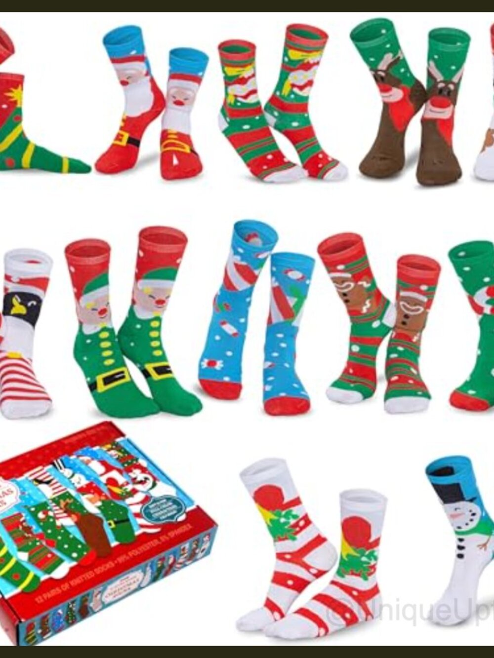 JOYIN 12 Pairs Christmas Socks Super Soft Comfy Stretchy Holiday Gift